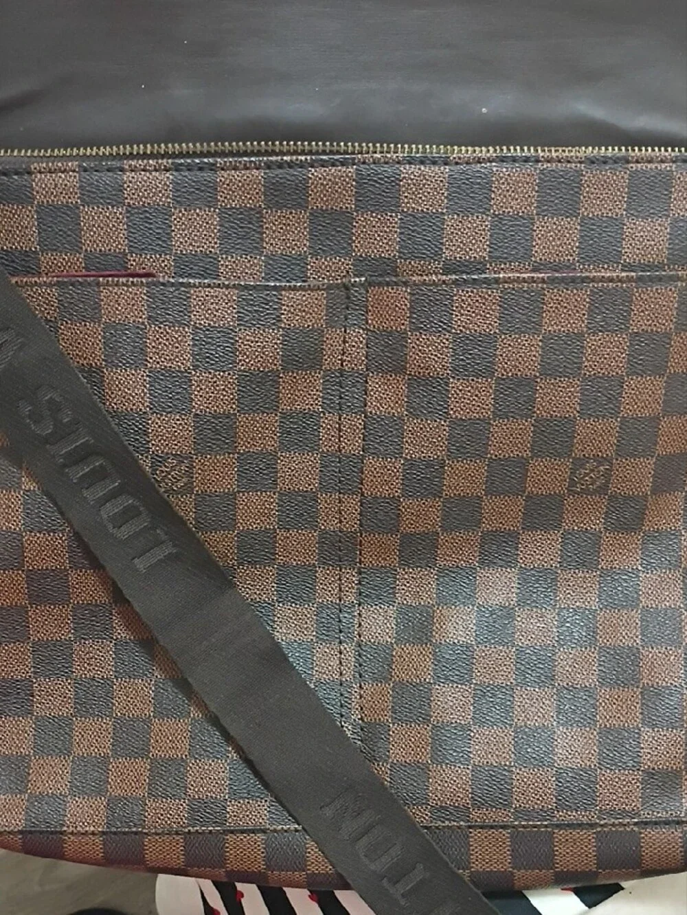Louis Vuitton Brown Checkered Messenger Bag with Gold Hardware